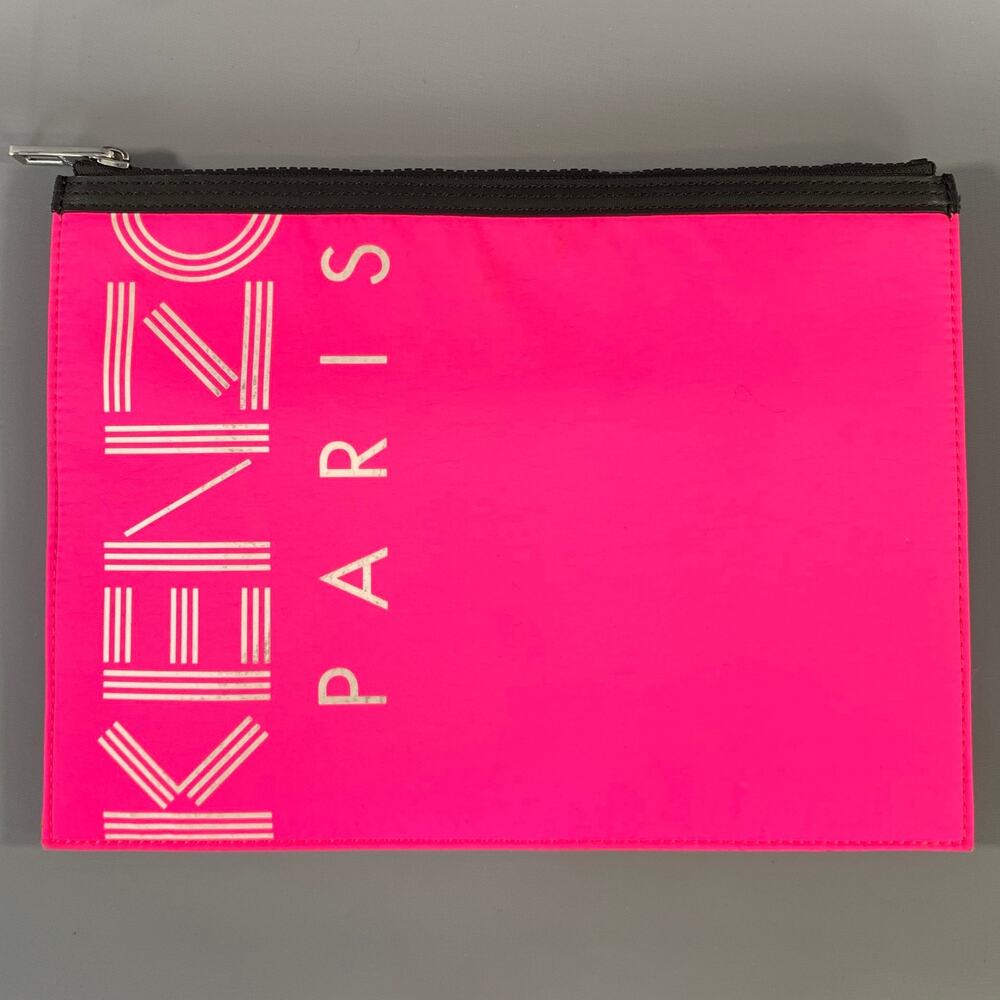 KENZO SS2018 Pink Neon Logo Neoprene Pouch Bag
